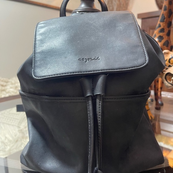 Vintage Esprit Black Backpack 90s faux leather purse Y2K boho​​ - Picture 3 of 10